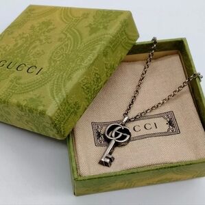 Auth Gucci GG Silver/Black Key Necklace